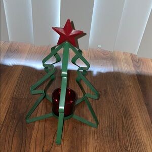 Green Metal Christmas Tree Candle Holder